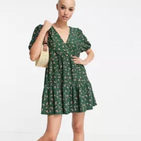 ASOS Design Textured Faux Wrap Mini Dress With Peplum Hem Size 4 EUC - Picture 2 of 11